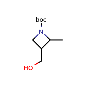 Chemical structure of tert-butyl 3-(hydroxymethyl)-2-methylazetidine-1-carboxylate , CAS 2090335-53-6, AChemBlock P46361