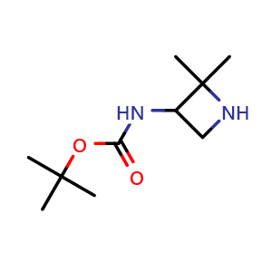 Chemical structure of tert-butyl N-(2,2-dimethylazetidin-3-yl)carbamate , CAS 2090335-49-0, AChemBlock P46362