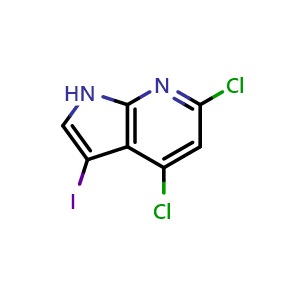Chemical structure of 4,6-dichloro-3-iodo-1H-pyrrolo[2,3-b]pyridine , CAS 2090335-26-3, AChemBlock P46364