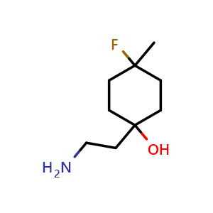 Chemical structure of 1-(2-aminoethyl)-4-fluoro-4-methylcyclohexan-1-ol , CAS 2090240-31-4, AChemBlock P46368