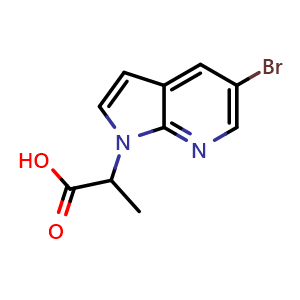 Chemical structure of 2-{5-bromo-1H-pyrrolo[2,3-b]pyridin-1-yl}propanoic acid , CAS 2089666-26-0, AChemBlock P46373