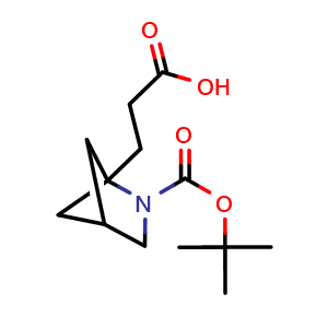 Chemical structure of 3-{2-[(tert-butoxy)carbonyl]-2-azabicyclo[2.1.1]hexan-1-yl}propanoic acid , CAS 2089277-46-1, AChemBlock P46376