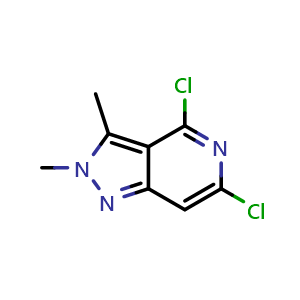 Chemical structure of 4,6-dichloro-2,3-dimethyl-2H-pyrazolo[4,3-c]pyridine , CAS 2088840-48-4, AChemBlock P46379