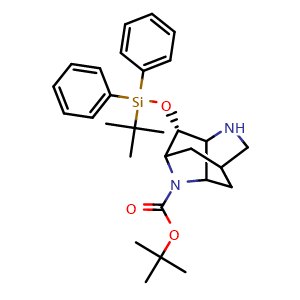 Chemical structure of tert-butyl (3R)-3-((tert-butyldiphenylsilyl)oxy)octahydro-1H-2,6-methanopyrrolo[3,2-b]pyridine-1-carboxylate , CAS 2088315-96-0, AChemBlock P46383