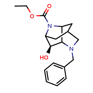Chemical structure of ethyl (3S)-4-benzyl-3-hydroxyoctahydro-1H-2,6-methanopyrrolo[3,2-b]pyridine-1-carboxylate , CAS 2088315-92-6, AChemBlock P46385