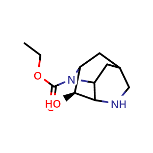 Chemical structure of ethyl (2S,3R,3aR,6R)-3-hydroxyoctahydro-1H-2,6-methanopyrrolo[3,2-b]pyridine-1-carboxylate , CAS 2088315-91-5, AChemBlock P46386