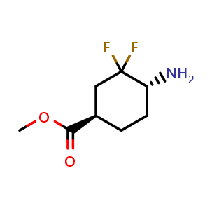 Chemical structure of methyl trans-4-amino-3,3-difluorocyclohexane-1-carboxylate , CAS 2042170-69-2, AChemBlock P46420