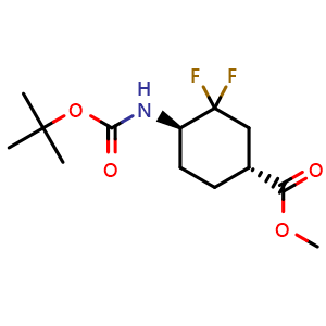 Chemical structure of methyl trans-4-{[(tert-butoxy)carbonyl]amino}-3,3-difluorocyclohexane-1-carboxylate , CAS 2042170-68-1, AChemBlock P46421