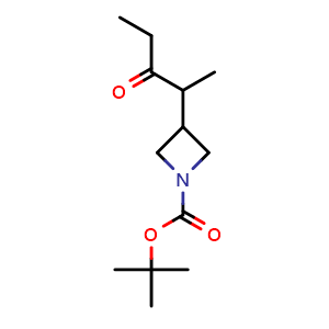 Chemical structure of tert-butyl 3-(3-oxopentan-2-yl)azetidine-1-carboxylate , CAS 2024164-27-8, AChemBlock P46431