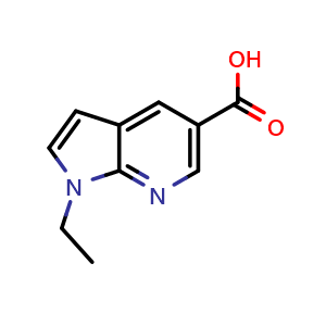 Chemical structure of 1-ethyl-1H-pyrrolo[2,3-b]pyridine-5-carboxylic acid , CAS 199933-01-2, AChemBlock P46459