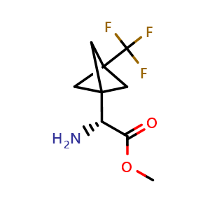 Chemical structure of methyl (2R)-2-amino-2-[3-(trifluoromethyl)bicyclo[1.1.1]pentan-1-yl]acetate , CAS 1984093-38-0, AChemBlock P46485