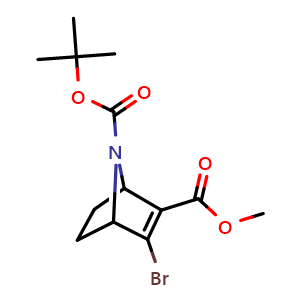 Chemical structure of 7-tert-butyl 2-methyl 3-bromo-7-azabicyclo[2.2.1]hept-2-ene-2,7-dicarboxylate , CAS 197080-71-0, AChemBlock P46497