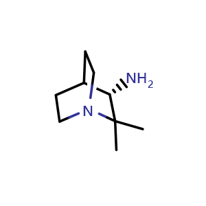 Chemical structure of (3S)-2,2-dimethyl-1-azabicyclo[2.2.2]octan-3-amine , CAS 1954361-09-1, AChemBlock P46523