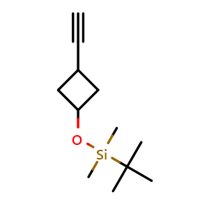 Chemical structure of tert-butyl(3-ethynylcyclobutoxy)dimethylsilane , CAS 1942858-62-9, AChemBlock P46542