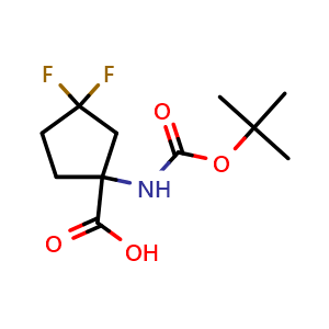 Chemical structure of 1-{[(tert-butoxy)carbonyl]amino}-3,3-difluorocyclopentane-1-carboxylic acid , CAS 1936649-94-3, AChemBlock P46549