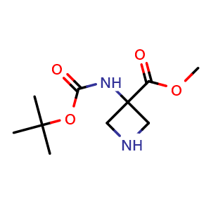 Chemical structure of methyl 3-{[(tert-butoxy)carbonyl]amino}azetidine-3-carboxylate , CAS 1936484-45-5, AChemBlock P46553