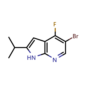 Chemical structure of 5-bromo-4-fluoro-2-(propan-2-yl)-1H-pyrrolo[2,3-b]pyridine , CAS 1934427-59-4, AChemBlock P46613