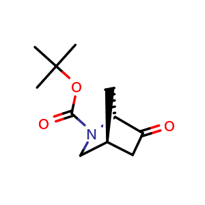 Chemical structure of tert-butyl (1R,4S)-6-oxo-2-azabicyclo[2.2.1]heptane-2-carboxylate , CAS 1932285-09-0, AChemBlock P46643