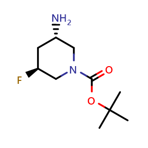 Chemical structure of tert-butyl (3S,5S)-3-amino-5-fluoropiperidine-1-carboxylate , CAS 1932056-72-8, AChemBlock P46661