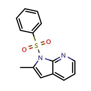 Chemical structure of 1-(benzenesulfonyl)-2-methyl-1H-pyrrolo[2,3-b]pyridine , CAS 189089-83-6, AChemBlock P46732