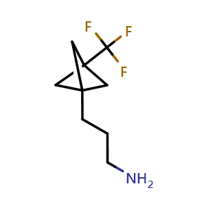 Chemical structure of 3-[3-(trifluoromethyl)bicyclo[1.1.1]pentan-1-yl]propan-1-amine , CAS 1886967-20-9, AChemBlock P46768