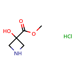 Chemical structure of methyl 3-hydroxyazetidine-3-carboxylate hydrochloride , CAS 1884493-19-9, AChemBlock P46788