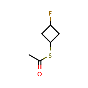Chemical structure of 1-[(3-fluorocyclobutyl)sulfanyl]ethan-1-one , CAS 1882089-57-7, AChemBlock P46793