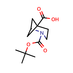 Chemical structure of 2-[(tert-butoxy)carbonyl]-2-azabicyclo[3.1.1]heptane-5-carboxylic acid , CAS 1882055-86-8, AChemBlock P46797