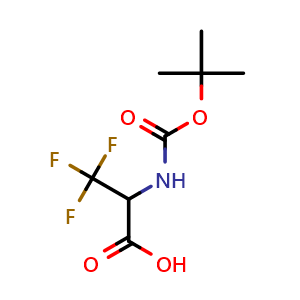 Chemical structure of 2-(tert-butoxycarbonylamino)-3,3,3-trifluoro-propanoic acid , CAS 188030-43-5, AChemBlock P46801