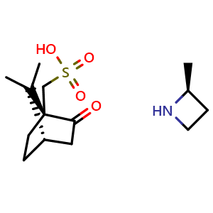 Chemical structure of [(1R,4S)-7,7-dimethyl-2-oxo-norbornan-1-yl]methanesulfonic acid;(2S)-2-methylazetidine , CAS 1877329-24-2, AChemBlock P46804