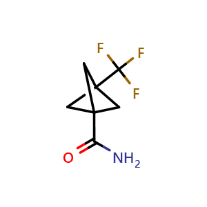 Chemical structure of 3-(trifluoromethyl)bicyclo[1.1.1]pentane-1-carboxamide , CAS 1877049-55-2, AChemBlock P46806