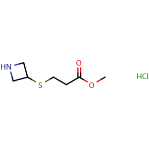 Chemical structure of methyl 3-(azetidin-3-ylsulfanyl)propanoate hydrochloride , CAS 1864051-87-5, AChemBlock P46828