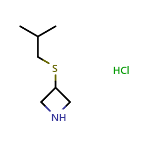 Chemical structure of 3-[(2-methylpropyl)sulfanyl]azetidine hydrochloride , CAS 1864015-77-9, AChemBlock P46830