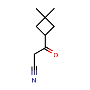 Chemical structure of 3-(3,3-dimethylcyclobutyl)-3-oxopropanenitrile , CAS 1853338-90-5, AChemBlock P46842