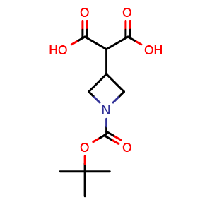 Chemical structure of 2-{1-[(tert-butoxy)carbonyl]azetidin-3-yl}propanedioic acid , CAS 183062-97-7, AChemBlock P46866