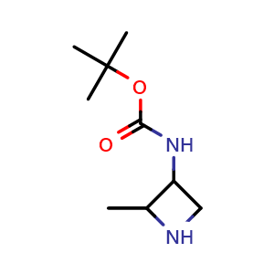 Chemical structure of tert-butyl N-(2-methylazetidin-3-yl)carbamate , CAS 1824525-92-9, AChemBlock P46875