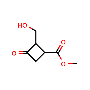 Chemical structure of methyl 2-(hydroxymethyl)-3-oxocyclobutane-1-carboxylate , CAS 1824131-33-0, AChemBlock P46890
