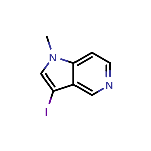 Chemical structure of 3-iodo-1-methyl-1H-pyrrolo[3,2-c]pyridine , CAS 1824051-84-4, AChemBlock P46894