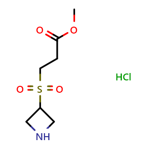 Chemical structure of methyl 3-(azetidine-3-sulfonyl)propanoate hydrochloride , CAS 1823885-29-5, AChemBlock P46900