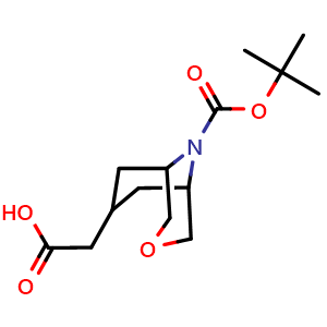 Chemical structure of 2-{9-[(tert-butoxy)carbonyl]-3-oxa-9-azabicyclo[3.3.1]nonan-7-yl}acetic acid , CAS 1823254-79-0, AChemBlock P46917