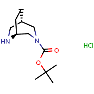 Chemical structure of tert-butyl (1S,5S)-3,6-diazabicyclo[3.2.2]nonane-3-carboxylate hydrochloride , CAS 1820575-47-0, AChemBlock P46968