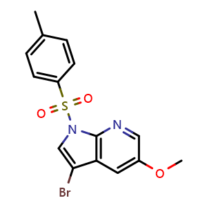 Chemical structure of 3-bromo-5-methoxy-1-tosyl-1H-pyrrolo[2,3-b]pyridine , CAS 1817716-35-0, AChemBlock P46976