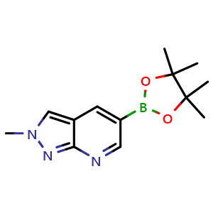Chemical structure of 2-methyl-5-(tetramethyl-1,3,2-dioxaborolan-2-yl)-2H-pyrazolo[3,4-b]pyridine , CAS 1809889-70-0, AChemBlock P46982