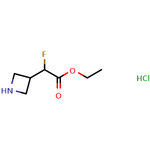 Chemical structure of ethyl 2-(azetidin-3-yl)-2-fluoroacetate hydrochloride , CAS 1803606-93-0, AChemBlock P47026