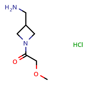 Chemical structure of 1-[3-(aminomethyl)azetidin-1-yl]-2-methoxyethan-1-one hydrochloride , CAS 1803605-42-6, AChemBlock P47030
