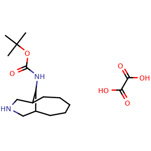 Chemical structure of oxalic acid; tert-butyl N-{9-azabicyclo[5.3.1]undecan-11-yl}carbamate , CAS 1803596-32-8, AChemBlock P47048