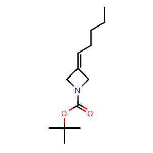 Chemical structure of tert-butyl 3-pentylideneazetidine-1-carboxylate , CAS 1803592-15-5, AChemBlock P47052