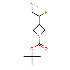 Chemical structure of tert-butyl 3-(2-amino-1-fluoroethyl)azetidine-1-carboxylate , CAS 1785335-70-7, AChemBlock P47124