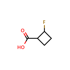 Chemical structure of 2-fluorocyclobutane-1-carboxylic acid , CAS 1785331-71-6, AChemBlock P47126
