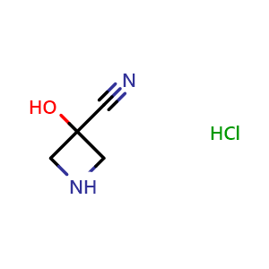 Chemical structure of 3-hydroxyazetidine-3-carbonitrile hydrochloride , CAS 1785077-92-0, AChemBlock P47128